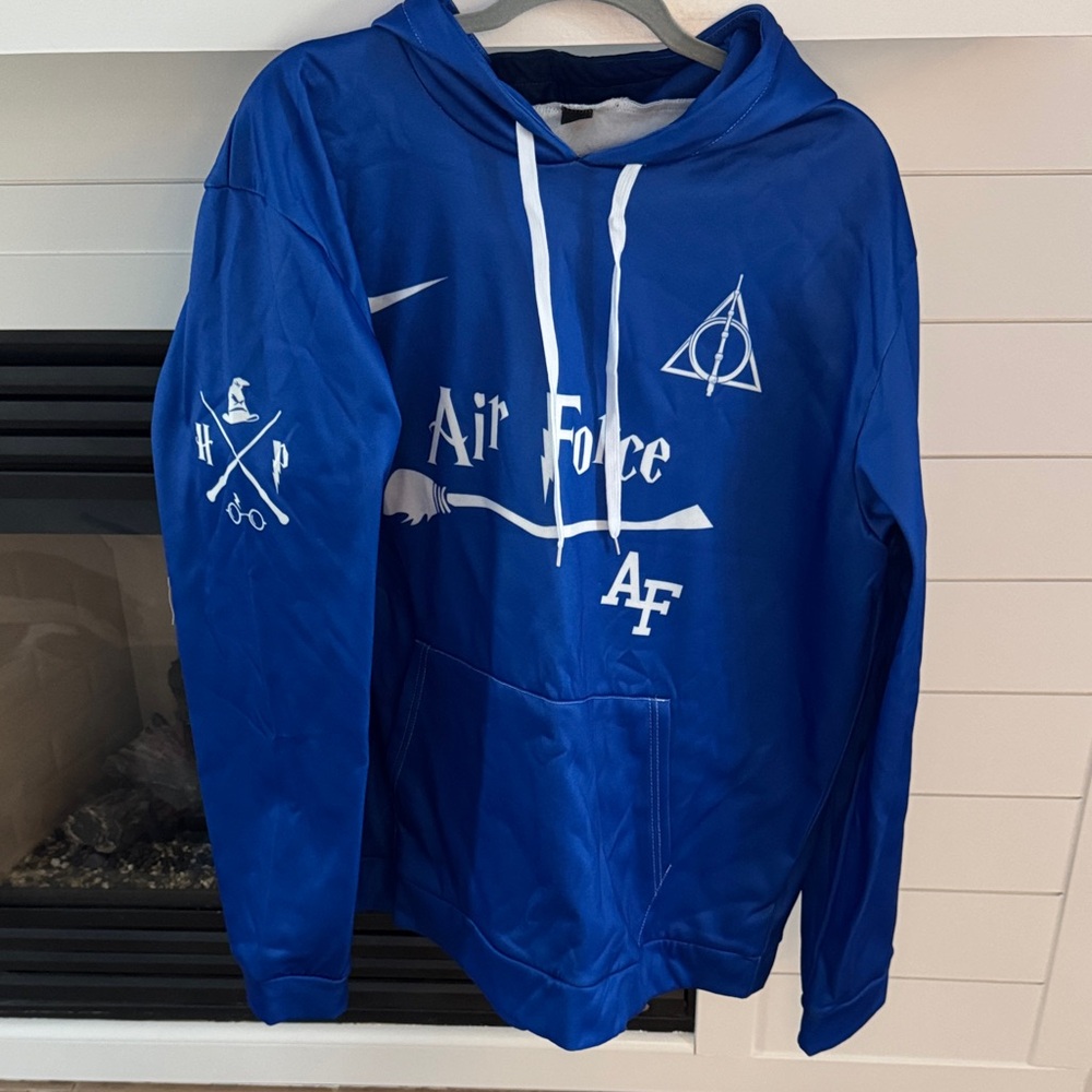 Blue Air Force Football Harry Potter Hoodie with White Graphics and Nike Symbol